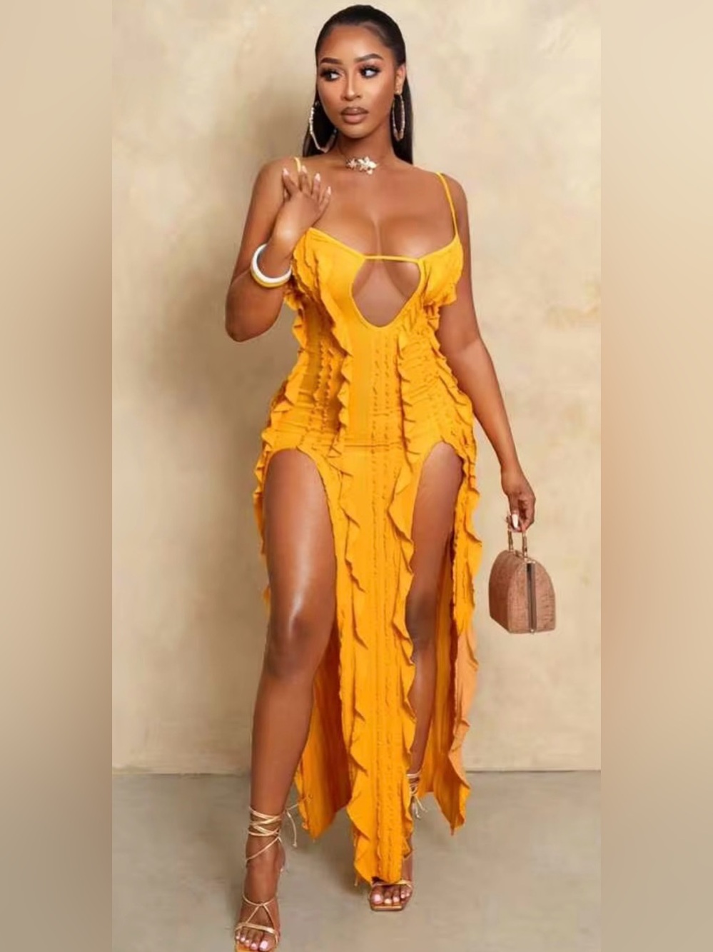 SHEIN Ruffle Cutout Maxi Dress